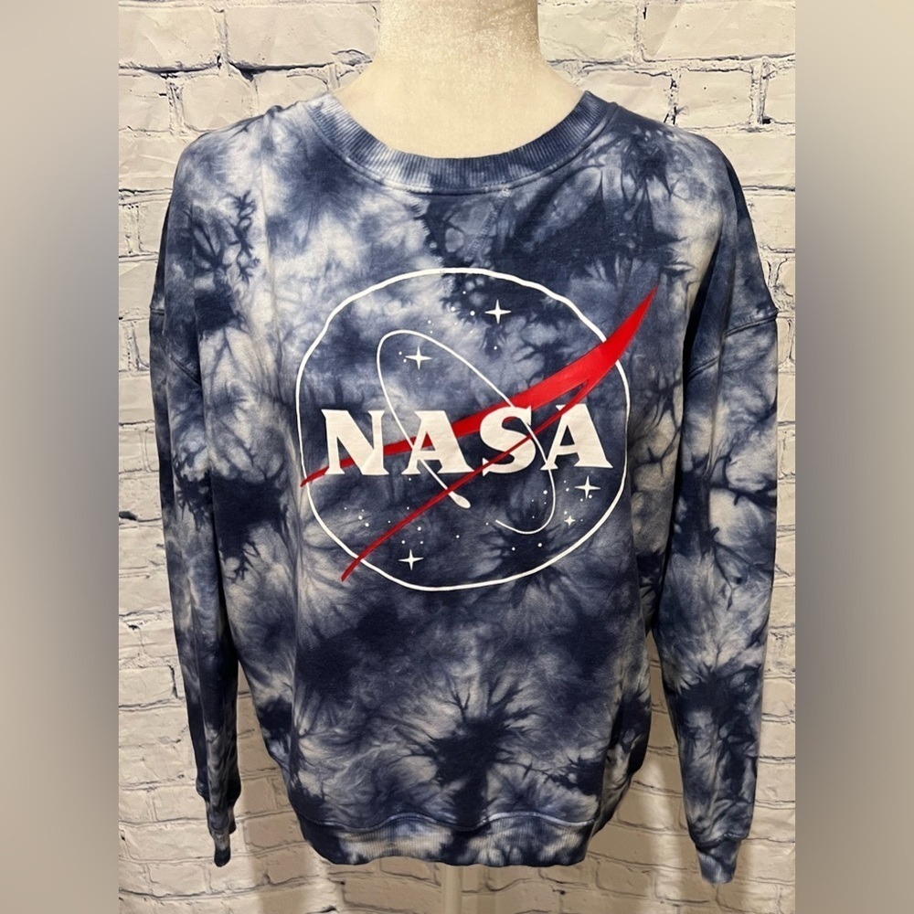 Fifth Sun NASA Space Stretch Cotton Tie Dye Long Sleeve Shirt Blue Large